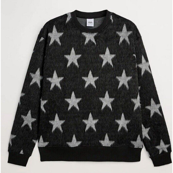 Zara man Printed fur sweatshirt SWEATER Star print size Large - Picture 2 of 10